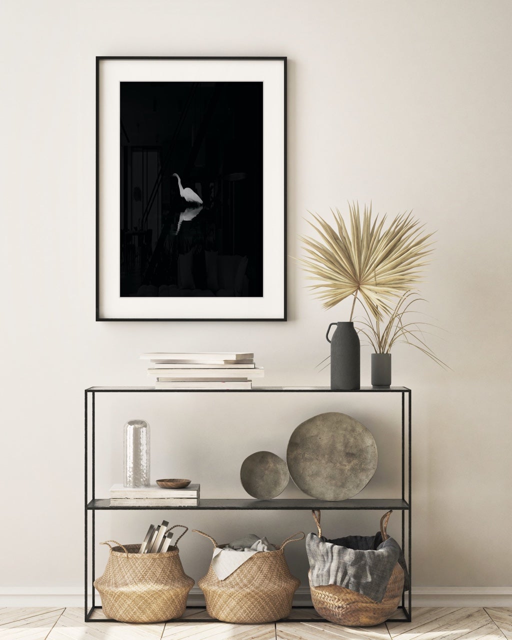 Fine Art Prints - "Mirroring" | Black And White Egret Photograph