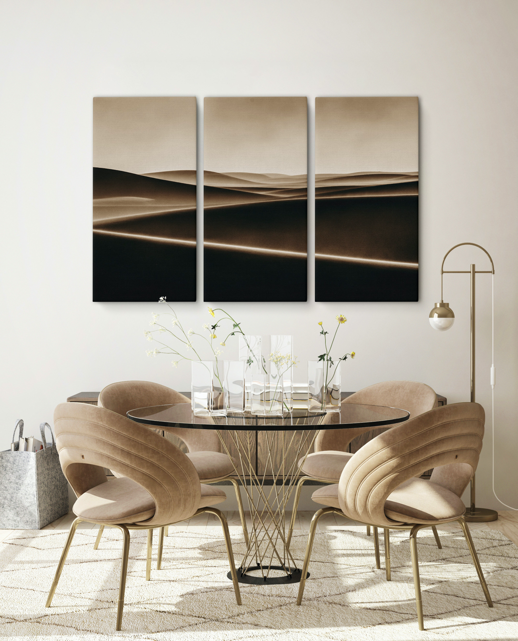 "Bronze Waves of Sand" Triptych | Desert Wall Art Set