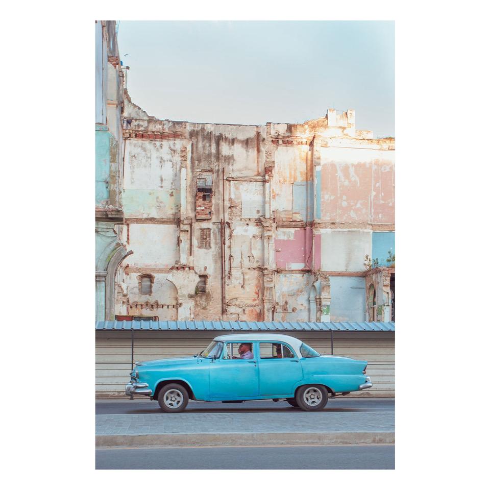 Fine Art Prints - "Blue Car With Pastel Wall In Havana" | Travel Photography Prints