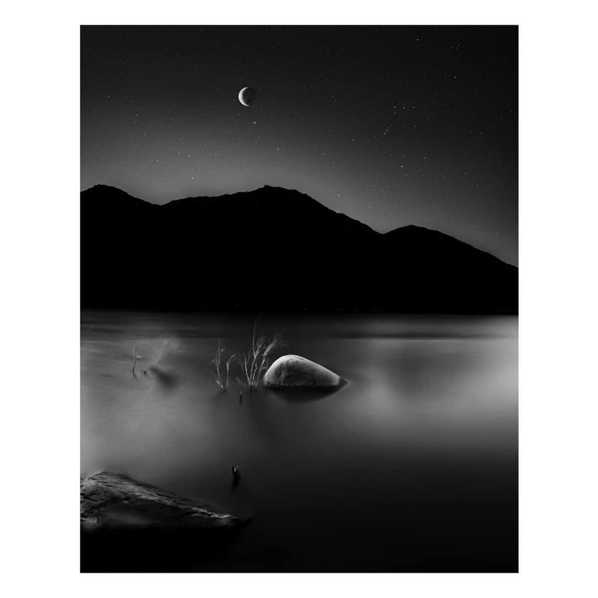 Fine Art Prints - "Silvery Night" | Black And White Mountain Lake Photograph