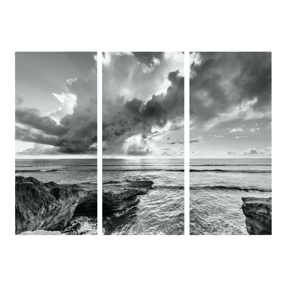 Fine Art Prints - "Sunbeams And Clouds" Triptych | Coastal Wall Art Set
