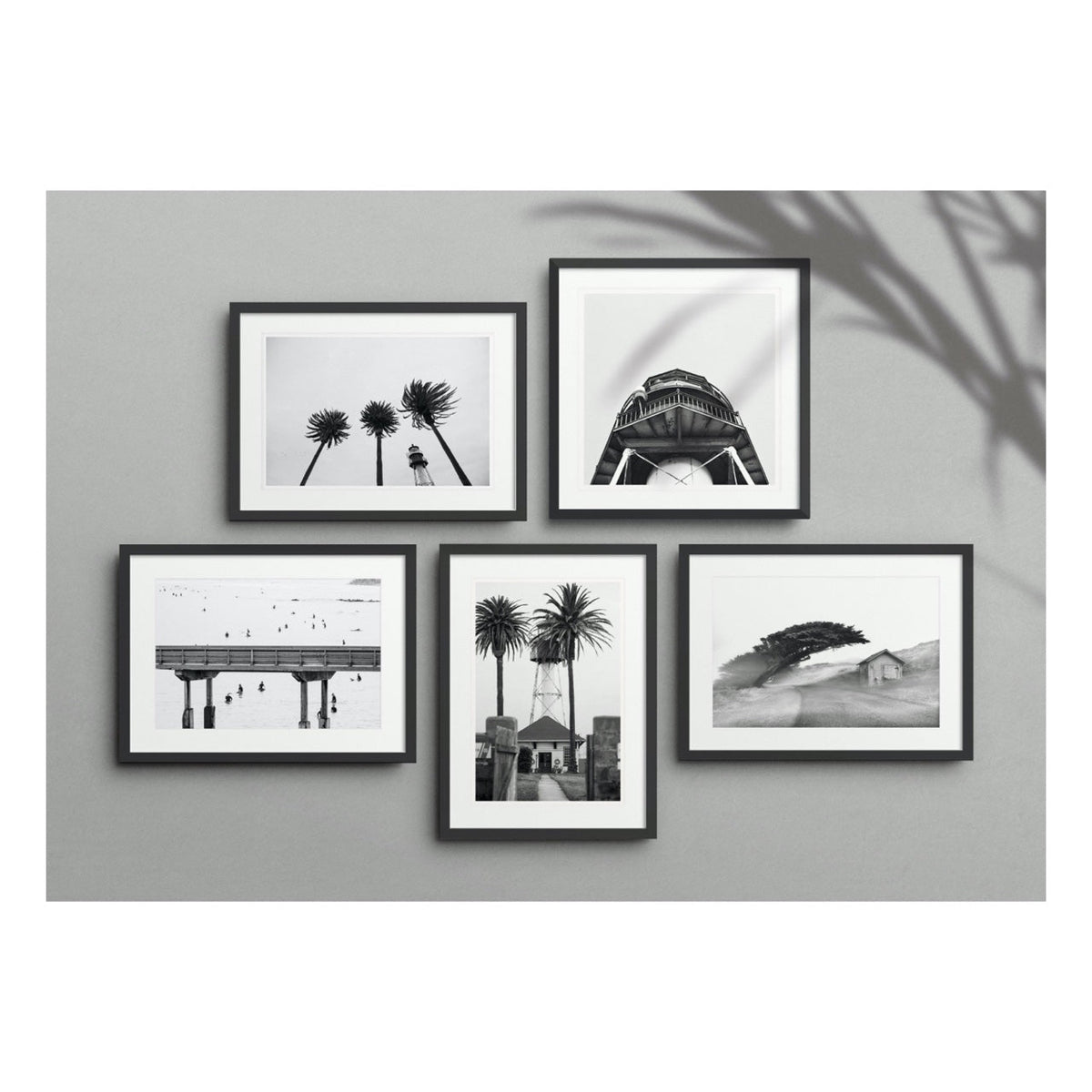 "Monochromatic Coast Gallery Wall" | 5 Piece Art Set