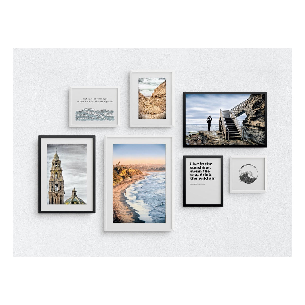 Monochromatic Coast Gallery Wall  5 Piece Art Set - MK Envision