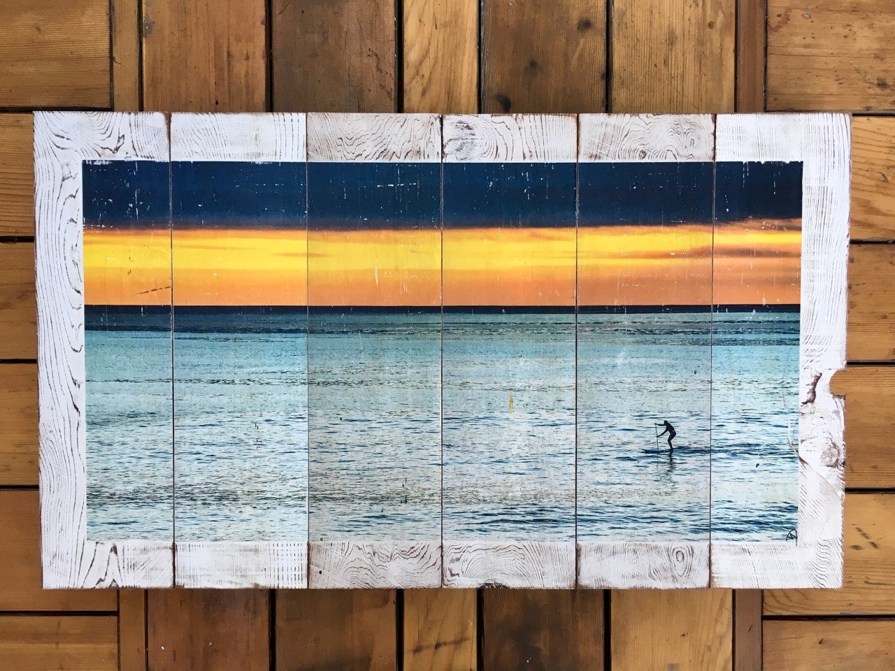 Wood Art Print - "Lone Paddler"| Wood Surf Wall Art